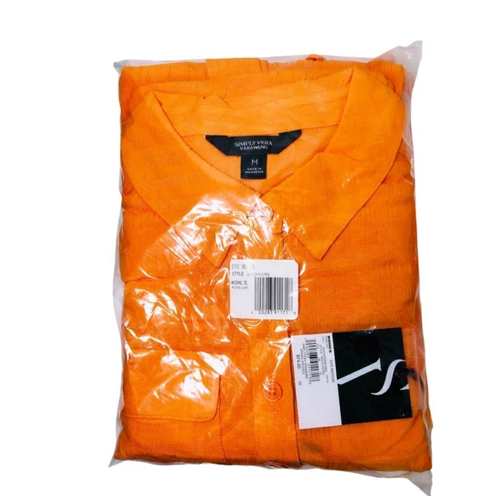 Simply Vera Wang Womens Orange Sleeveless Button Front Midi Shirt Dress Sz M New - Picture 4 of 9